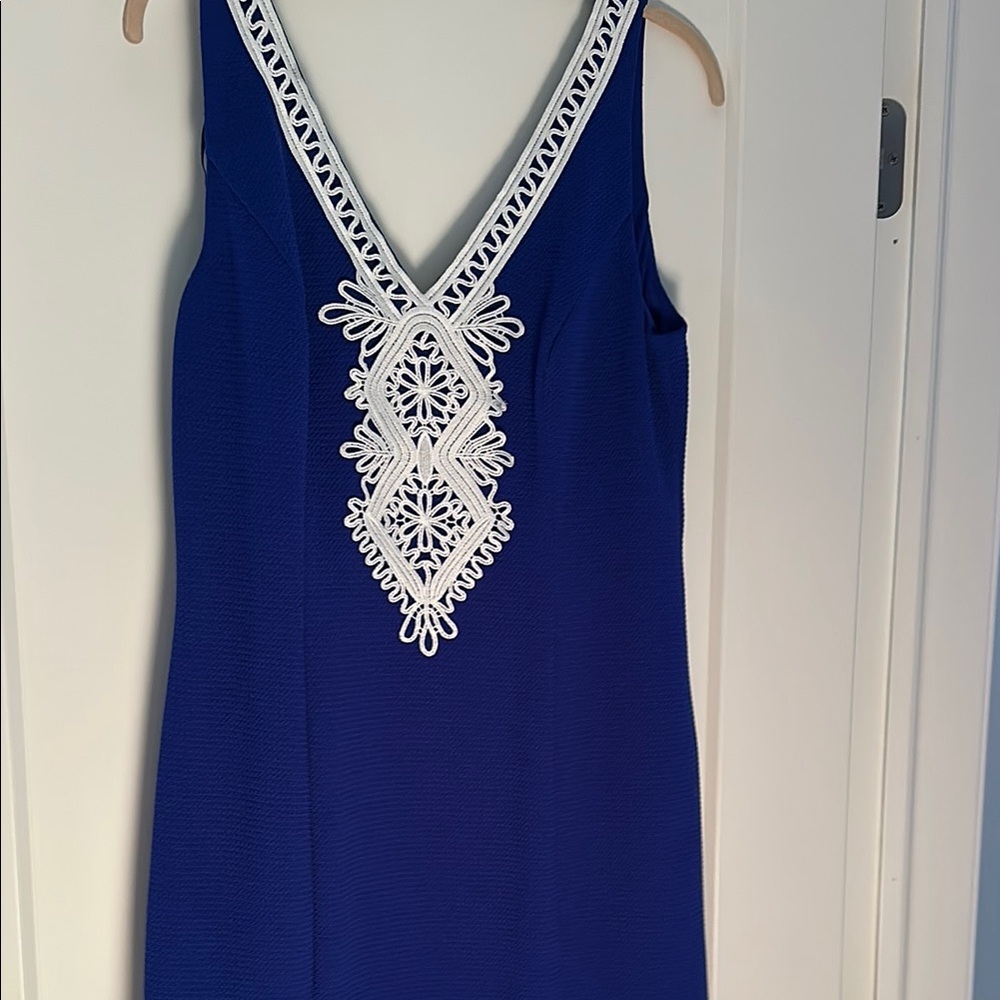 Eliza J Blue Dress with White Lace Detail